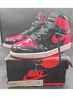 Nike Air Jordan 1 Retro High OG Patent Bred Varsity Red Black 555088-063 Size 7